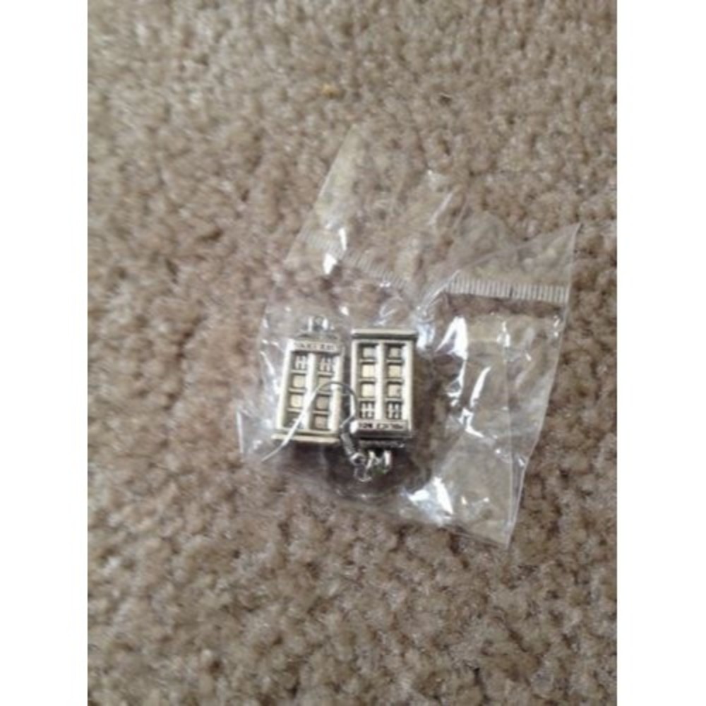 Ancient Tardis Doctor Who Police Box Earrings Silver Metal